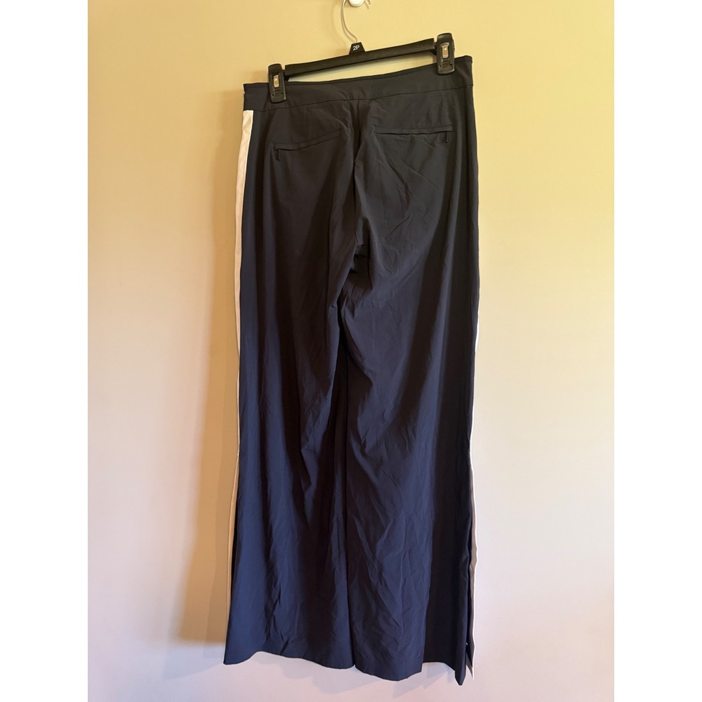 Athleta Black White Stripe Wide Leg Snap Hem Pants Side Zip Women 4 - Picture 3 of 6